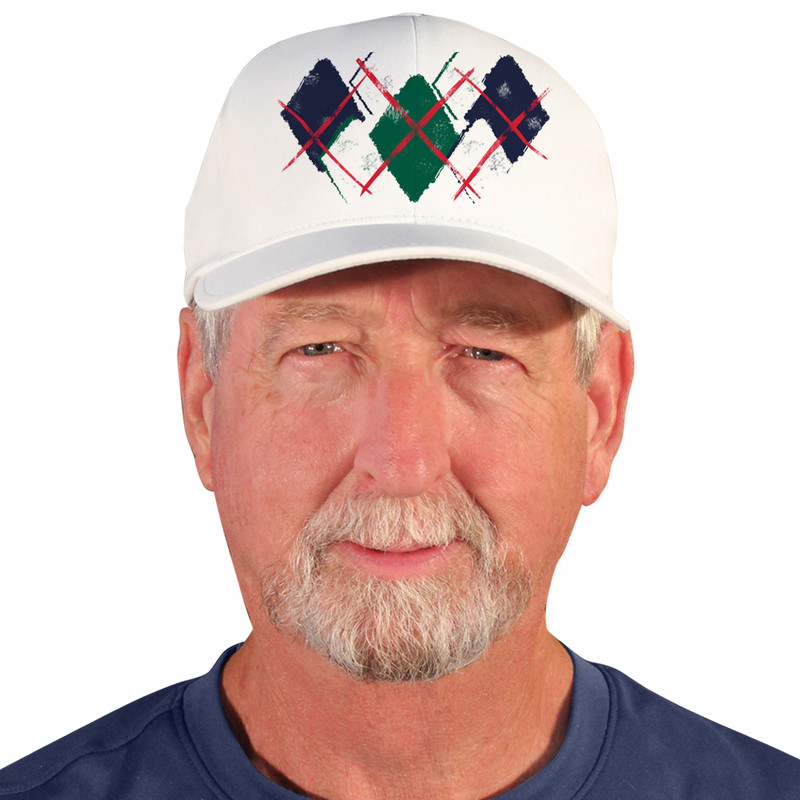 Active Series Sports Mens Baseball Cap Argyle Paradise White, Dark Green and Navy Design Front