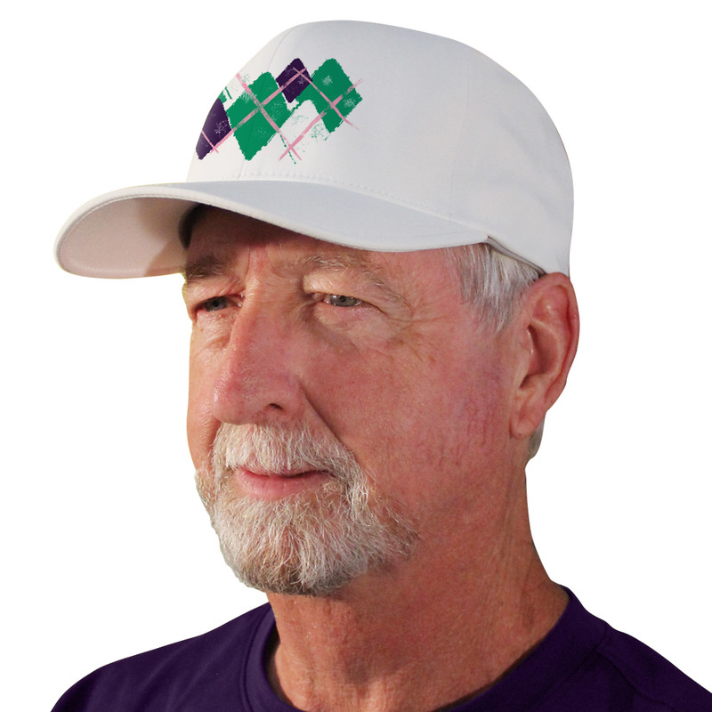 Active Series Sports Mens Baseball Cap Argyle Paradise Lime Green, Purple and White Design Side