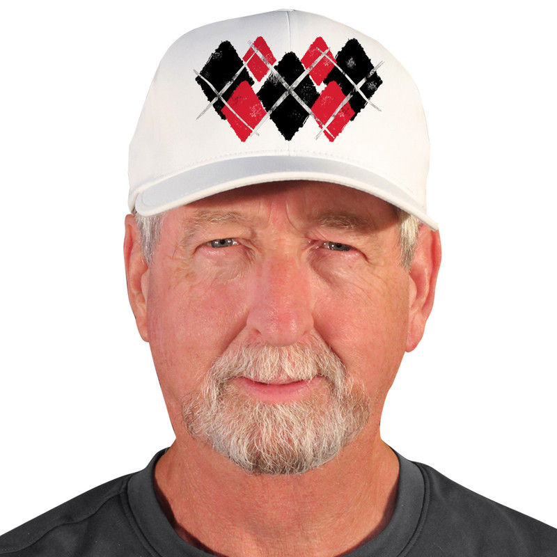 Active Series Sports Mens Baseball Cap Argyle Paradise Black and Red Design Front