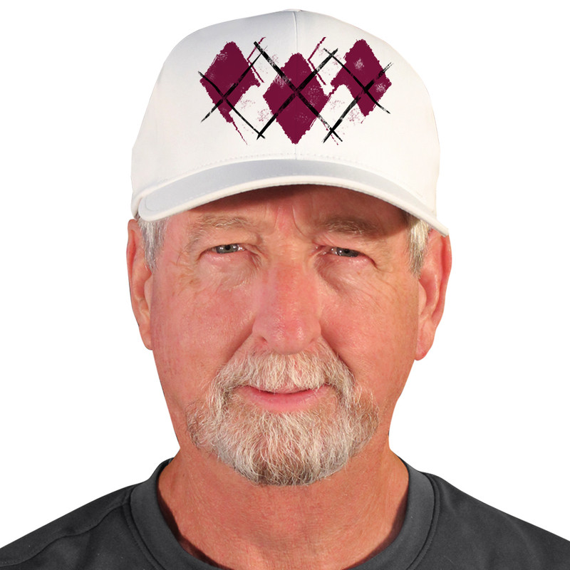 Active Series Sports Mens Baseball Cap Argyle Paradise Maroon and White Design Front