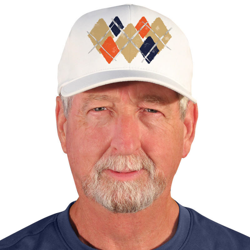 Active Series Sports Mens Baseball Cap Argyle Paradise Khaki, Orange and Navy Design Front