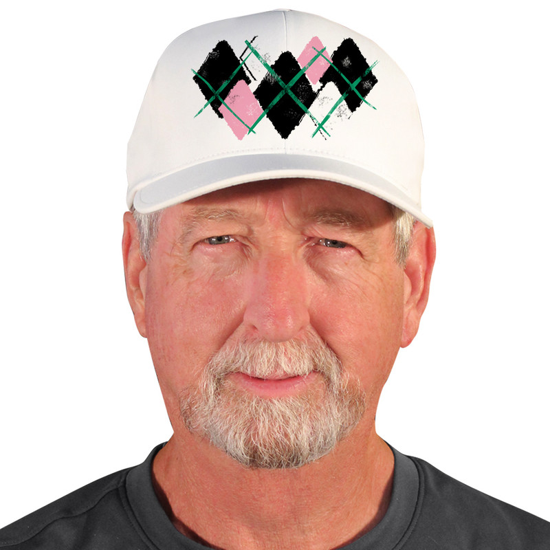 Active Series Sports Mens Baseball Cap Argyle Paradise Black, Pink and White Design Front