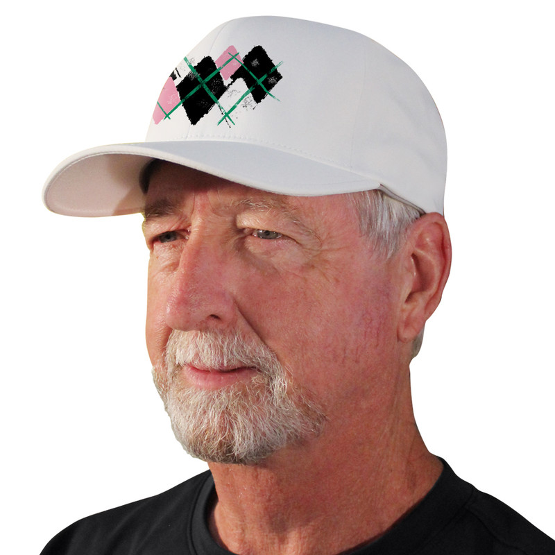 Active Series Sports Mens Baseball Cap Argyle Paradise Black, Pink and White Design Side