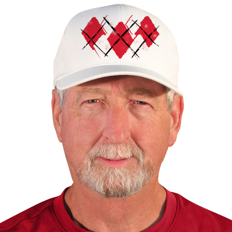 Active Series Sports Mens Baseball Cap Argyle Paradise Red and White Design Front