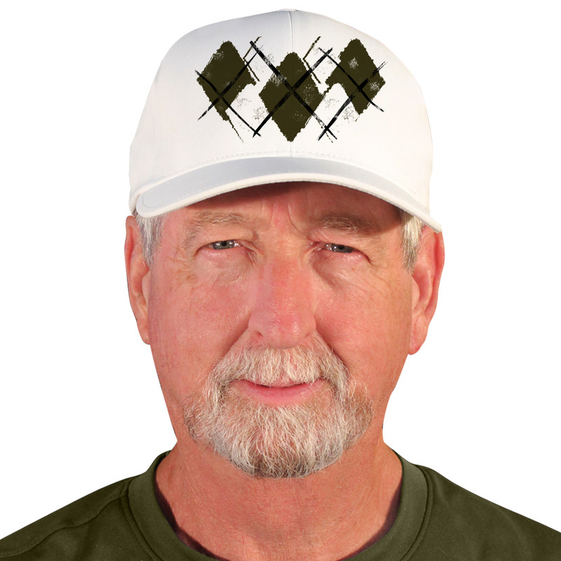 Active Series Sports Mens Baseball Cap Argyle Paradise Olive and White Design Front
