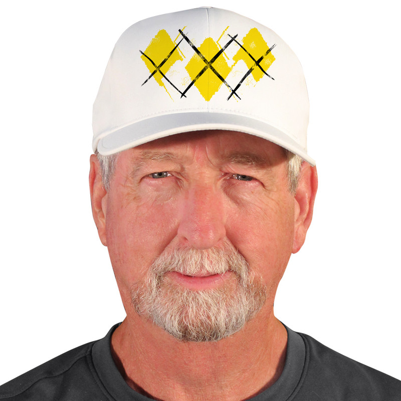 Active Series Sports Mens Baseball Cap Argyle Paradise Yellow and White Design Front