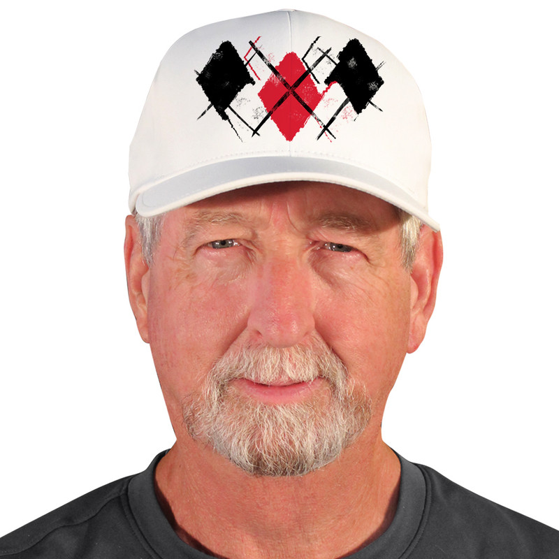 Active Series Sports Mens Baseball Cap Argyle Paradise White, Black and Red Design Front