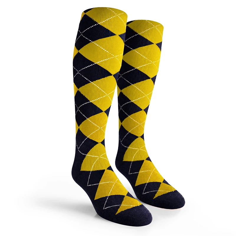 Argyle Socks - Mens Over-the-Calf - F: Navy/Yellow