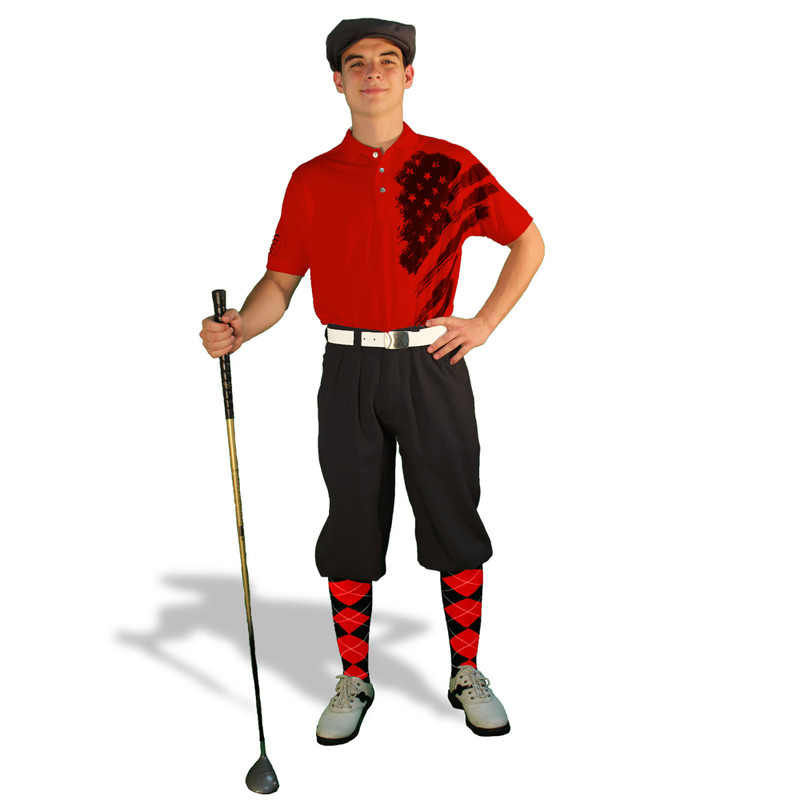 Golf Knickers - American Patriot Heroes Outfit - Black on Red