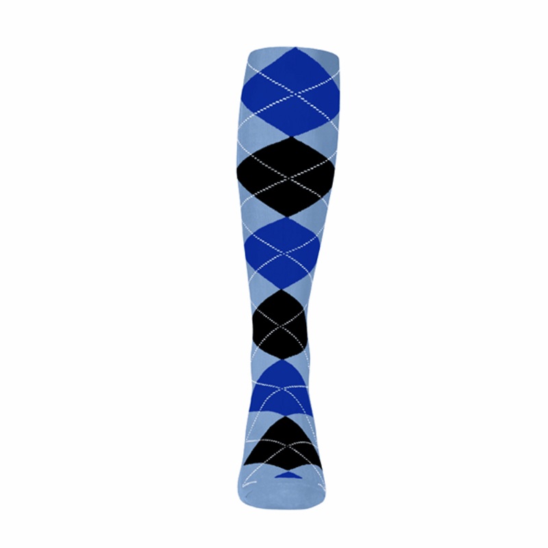 Argyle Socks - Mens Over-the-Calf - 6I: Light Blue/Royal/Black