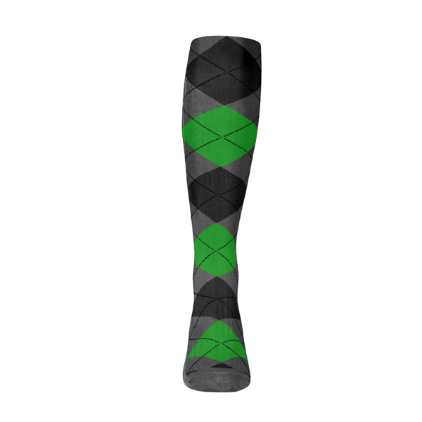 Argyle Socks - Mens Over-the-Calf - 6L: Charcoal/Black/Lime