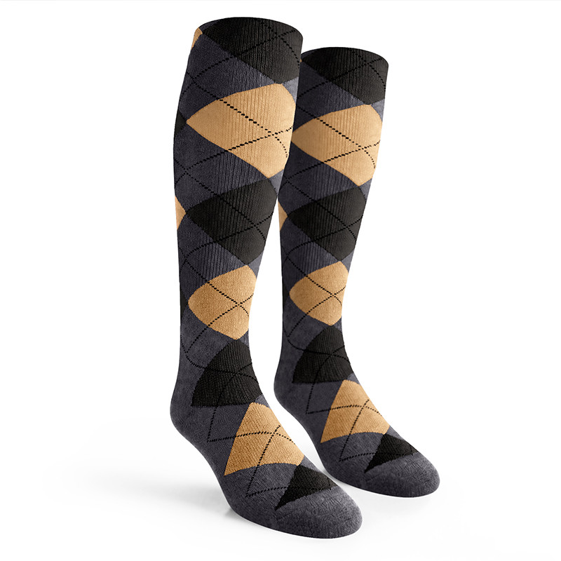 Argyle Socks - Mens Over-the-Calf - 6M: Charcoal/Black/Khaki