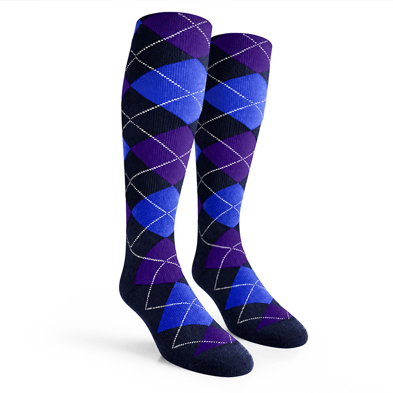 Argyle Socks - Mens Over-the-Calf - 6N: Navy/Royal/Purple