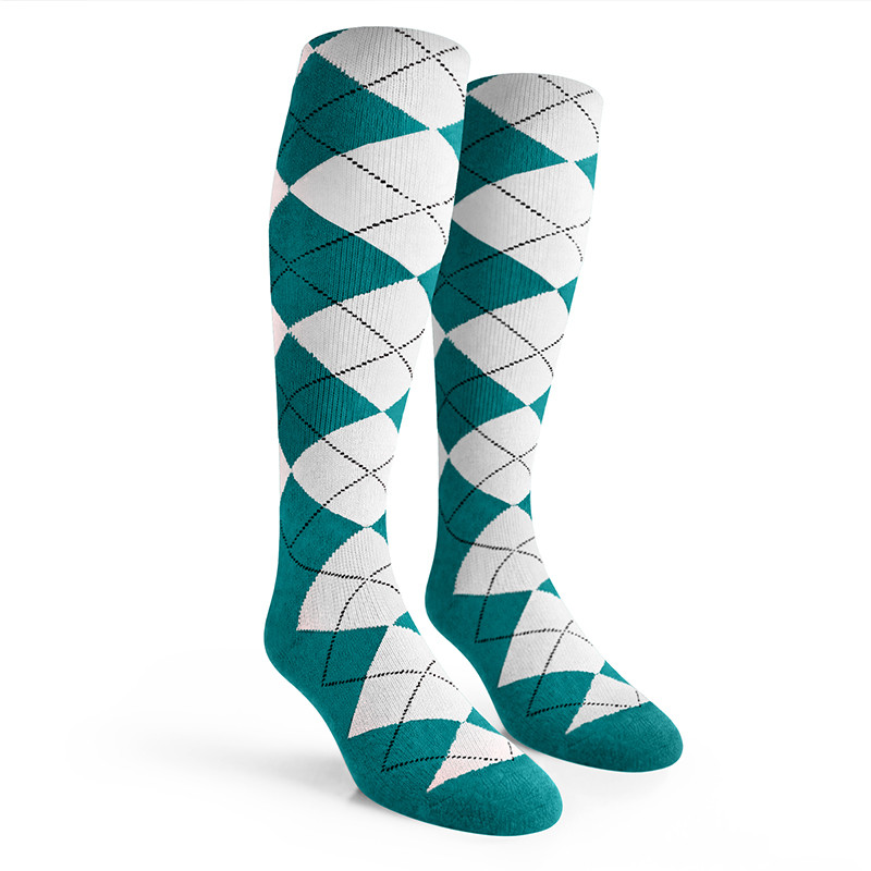Argyle Socks - Mens Over-the-Calf - 6O: Teal/White