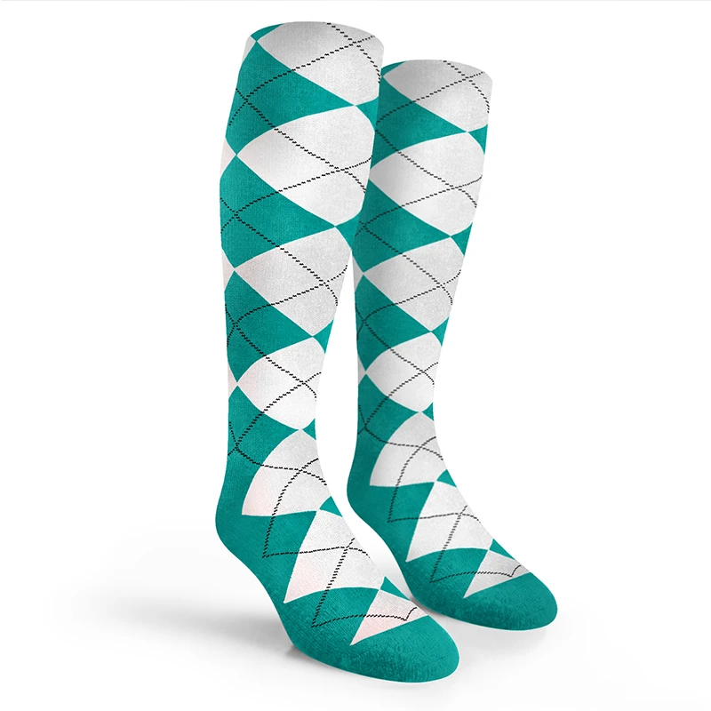 Argyle Socks - Mens Over-the-Calf - 6O: Teal/White