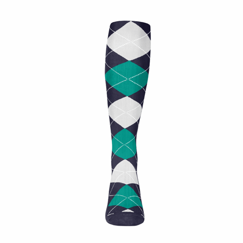 Argyle Socks - Mens Over-the-Calf - 6P: Navy/White/Teal