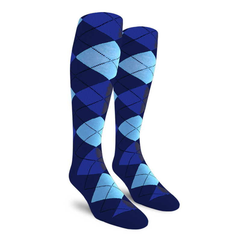 Mens Over the Calf Argyle Socks Navy Blue, Light Blue and Royal Blue