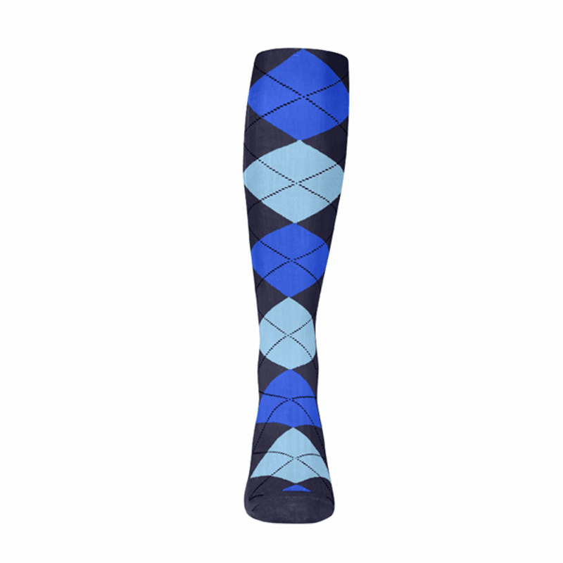 Argyle Socks - Mens Over-the-Calf - 6S: Navy/Royal/Light Blue