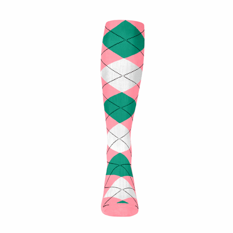 Argyle Socks - Mens Over-the-Calf - 6T: Pink/White/Teal