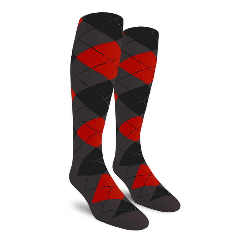 Mens Over the Calf Argyle Socks Charcoal, Black and Red