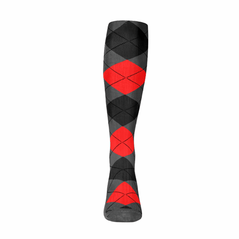 Argyle Socks - Mens Over-the-Calf - 6U: Charcoal/Black/Red