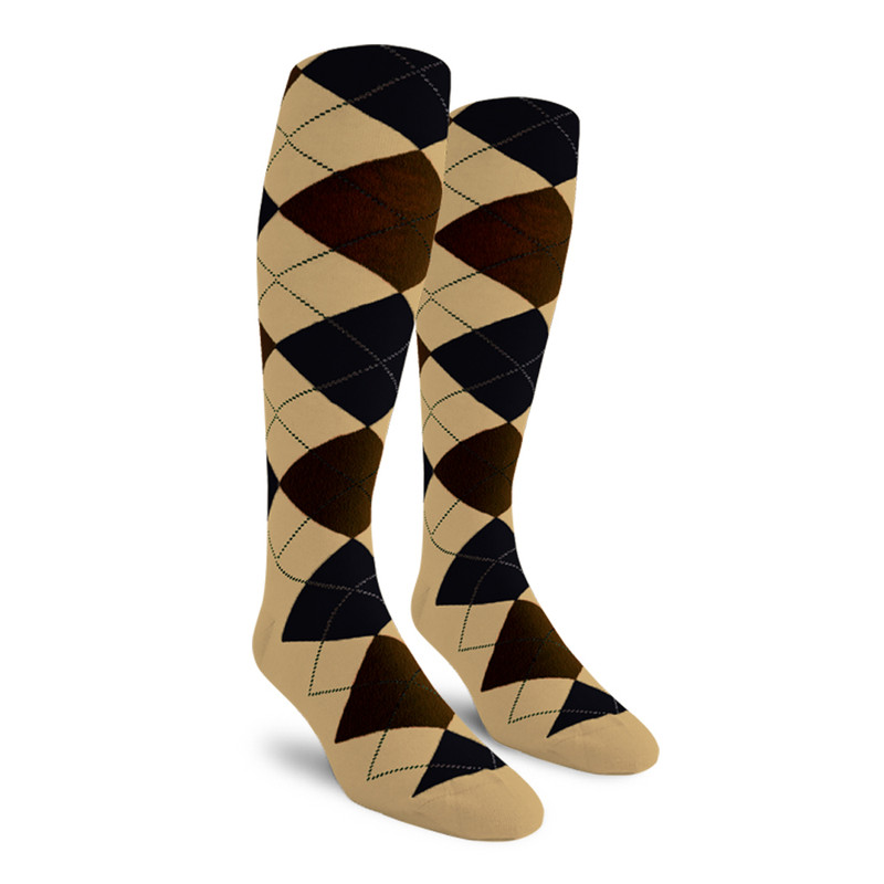 Mens Over the Calf Argyle Socks Khaki, Brown and Black