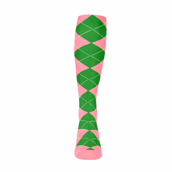 Argyle Socks - Mens Over-the-Calf - 6Y: Pink/Lime