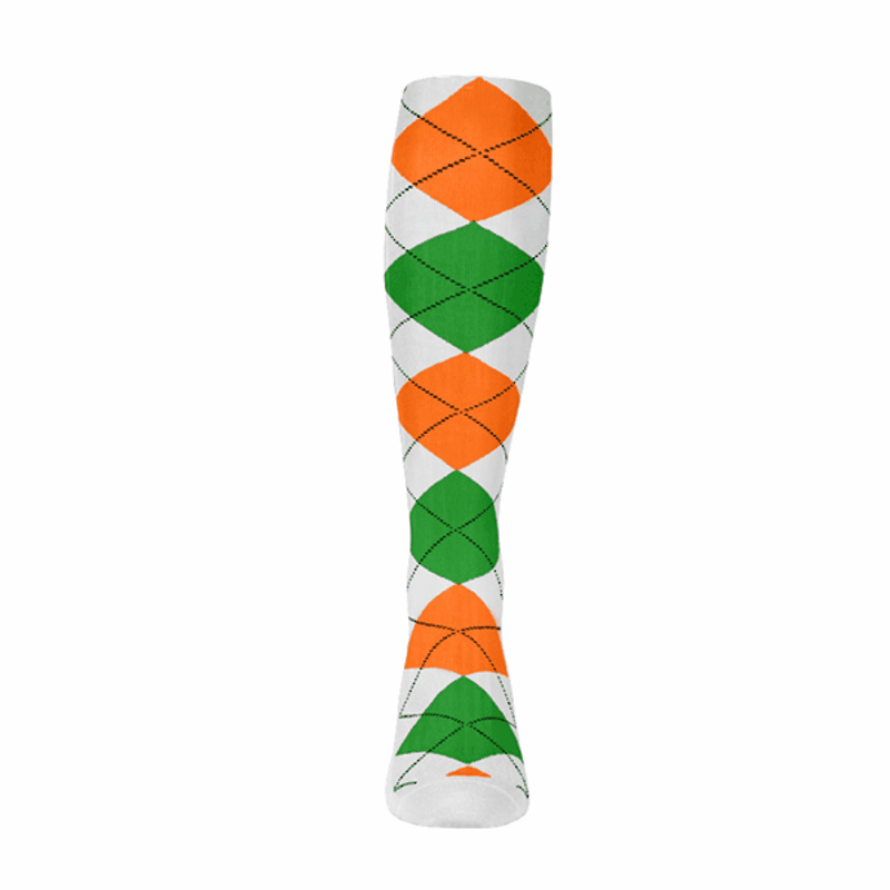 Argyle Socks - Ladies Over-the-Calf - 6Z: White/Orange/Lime