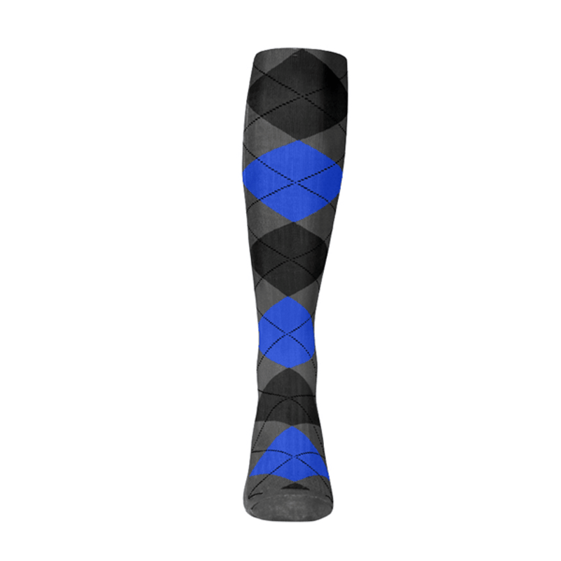 Argyle Socks - Ladies Over-the-Calf - 6H: Charcoal/Black/Royal