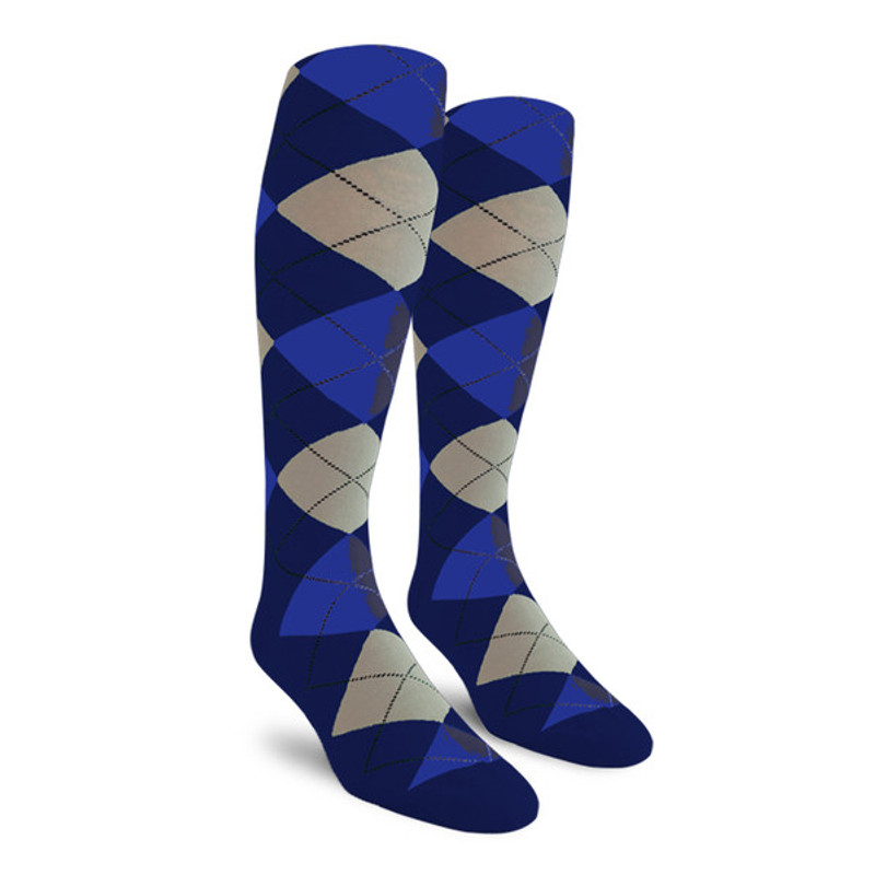 Argyle Socks - Ladies Over-the-Calf - 6K: Navy/Khaki/Royal