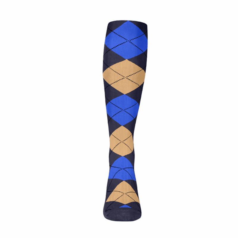 Argyle Socks - Ladies Over-the-Calf - 6K: Navy/Khaki/Royal