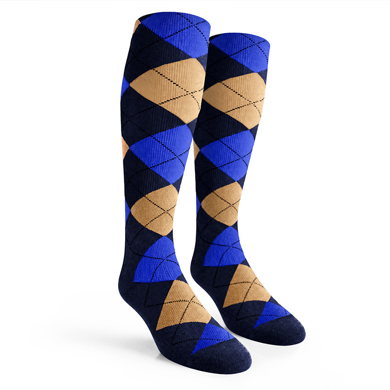 Argyle Socks - Ladies Over-the-Calf - 6K: Navy/Khaki/Royal