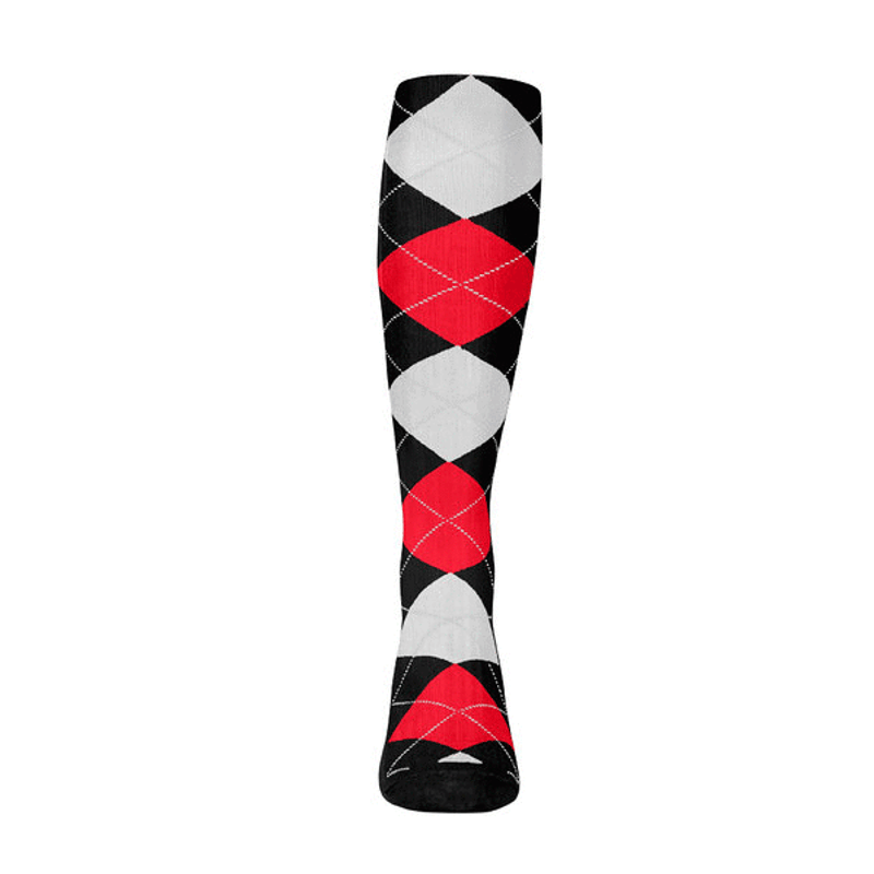Mens Over the Calf Argyle Sock Black, Red and White 360 View