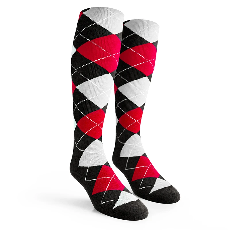 Argyle Socks - Mens Over-the-Calf - JJJJ: Black/Red/White