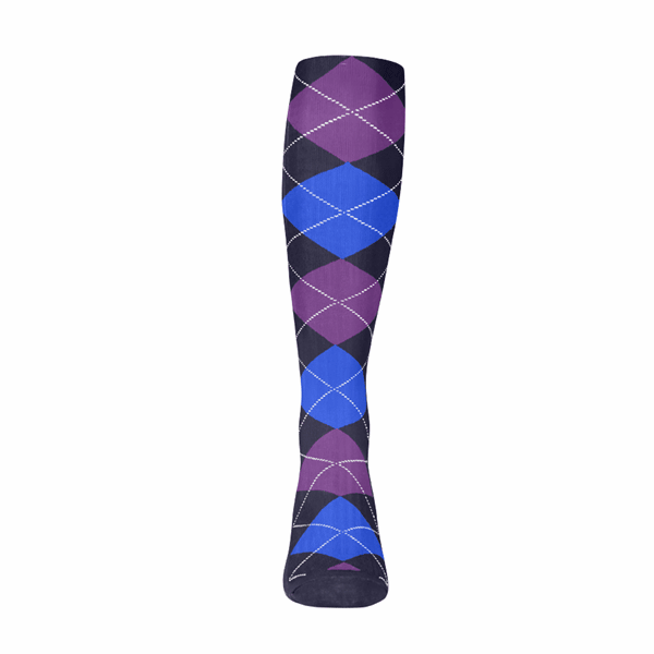Argyle Socks - Ladies Over-the-Calf - 6N: Navy/Royal/Purple