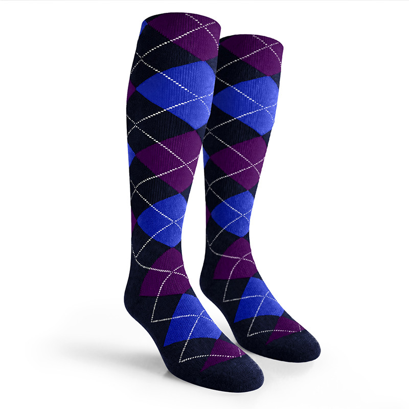 Argyle Socks - Ladies Over-the-Calf - 6N: Navy/Royal/Purple
