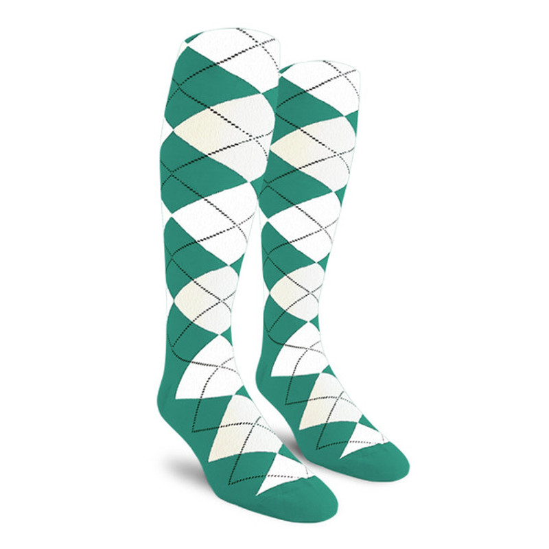 Argyle Socks - Ladies Over-the-Calf - 6O: Teal/White