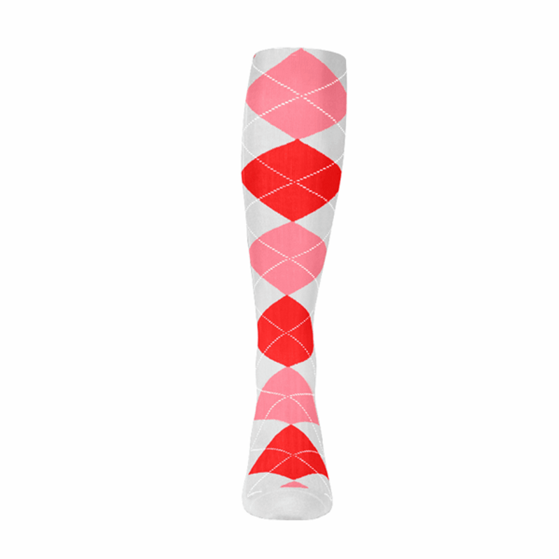 Argyle Socks - Ladies Over-the-Calf - 6Q: White/Pink/Red