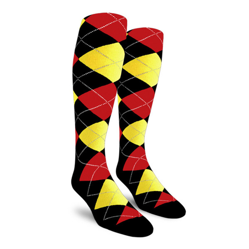 Argyle Socks - Ladies Over-the-Calf - 6R: Black/Yellow/Red