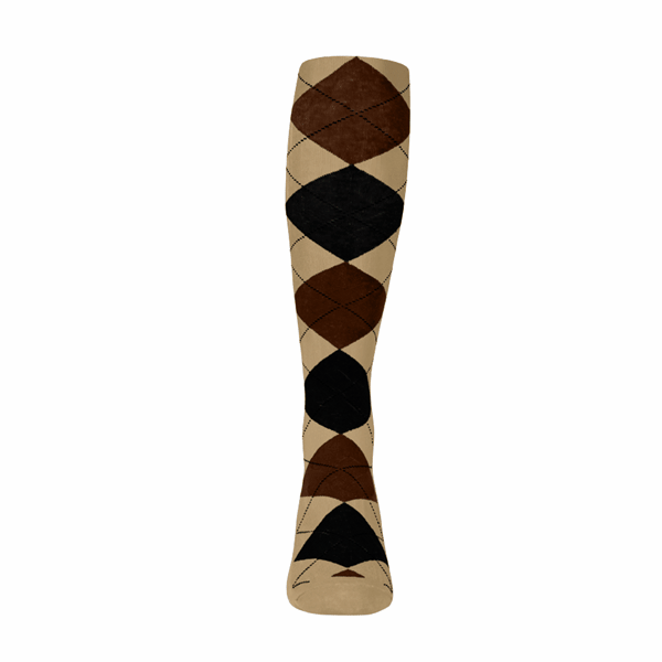 Argyle Socks - Ladies Over-the-Calf - 6W: Khaki/Brown/Black