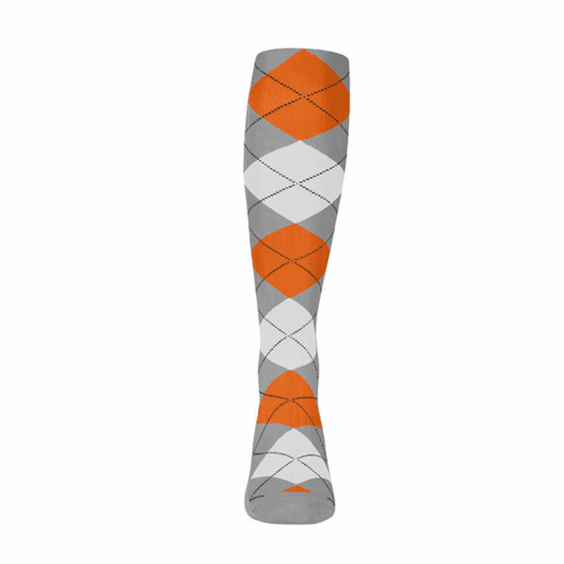 Argyle Socks - Ladies Over-the-Calf - 6X: Taupe/Orange/White