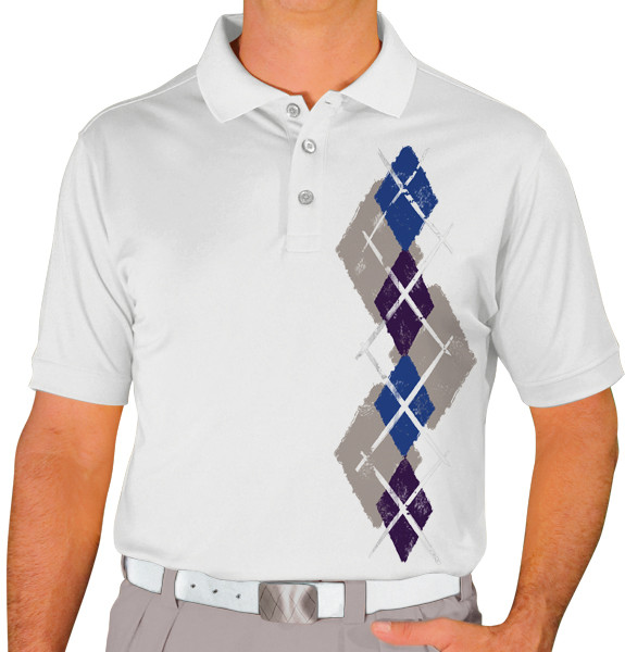 Mens Argyle Paradise Golf Shirt - 6E: Taupe/Purple/Royal