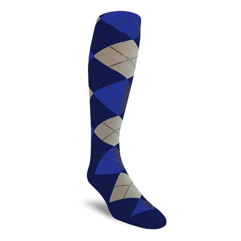 Mens Over the Calf Argyle Sock Navy, Khaki and Royal