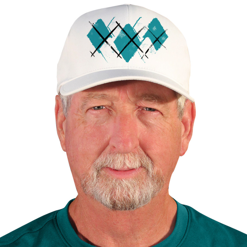 Active Series Sports Mens Baseball Cap Argyle Paradise Teal and White Design Front