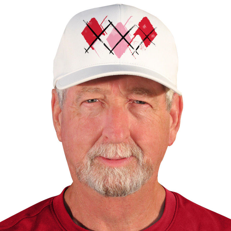 Active Series Sports Mens Baseball Cap Argyle Paradise White, Pink and Red Design Front
