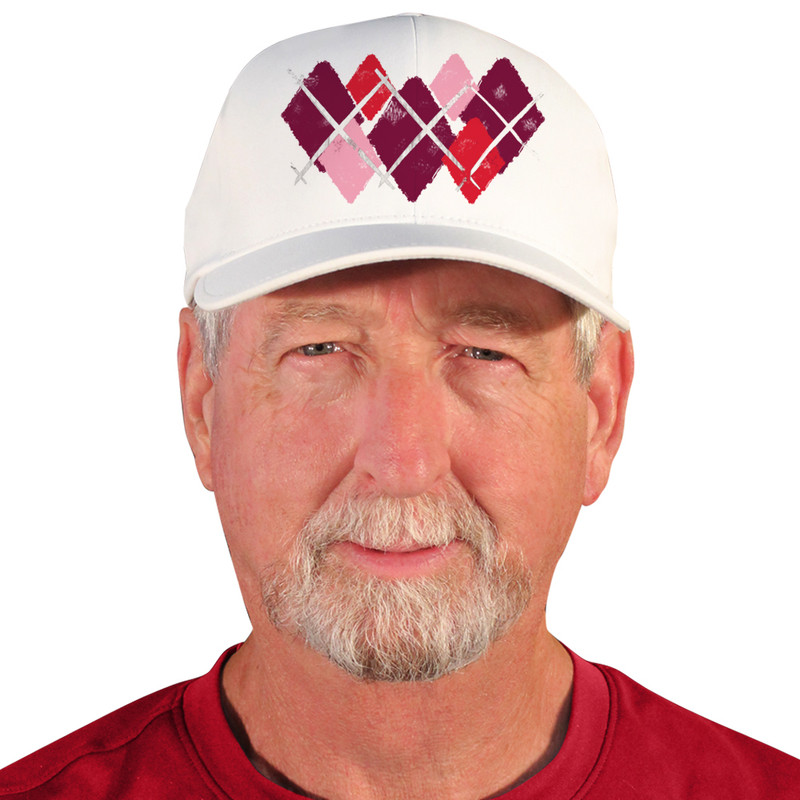 Active Series Sports Mens Baseball Cap Argyle Paradise Maroon, Pink and Red Design Front
