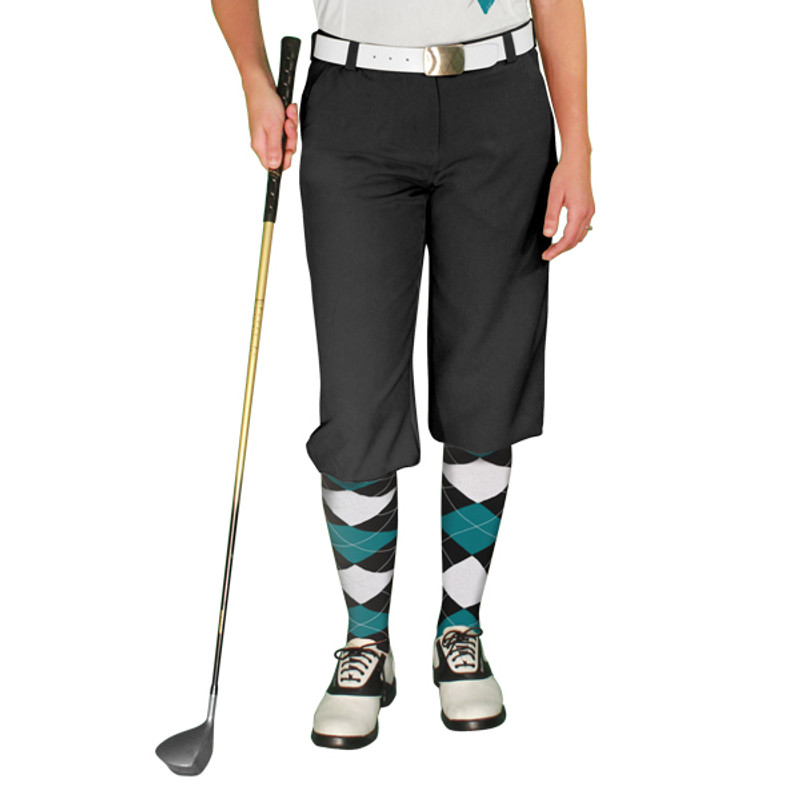 Ladies Golf Knickers Argyle Paradise Outfit 6C - Black/Teal/White
