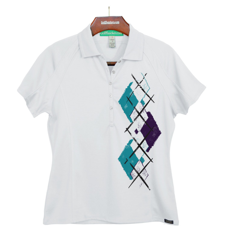 Ladies Golf Knickers Argyle Paradise Outfit 6J - White/Purple/Teal