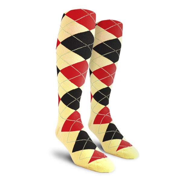 Mens Over the Calf Argyle Socks Natural, Black and Red