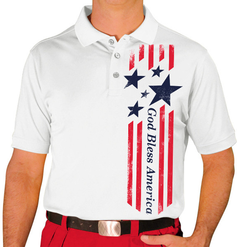 Mens Sport Pro Dry White Shirt with American Flag Design Front